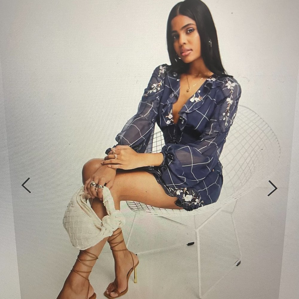 ASOS DESIGN mini dress in check print with pop floral embroidery and lace